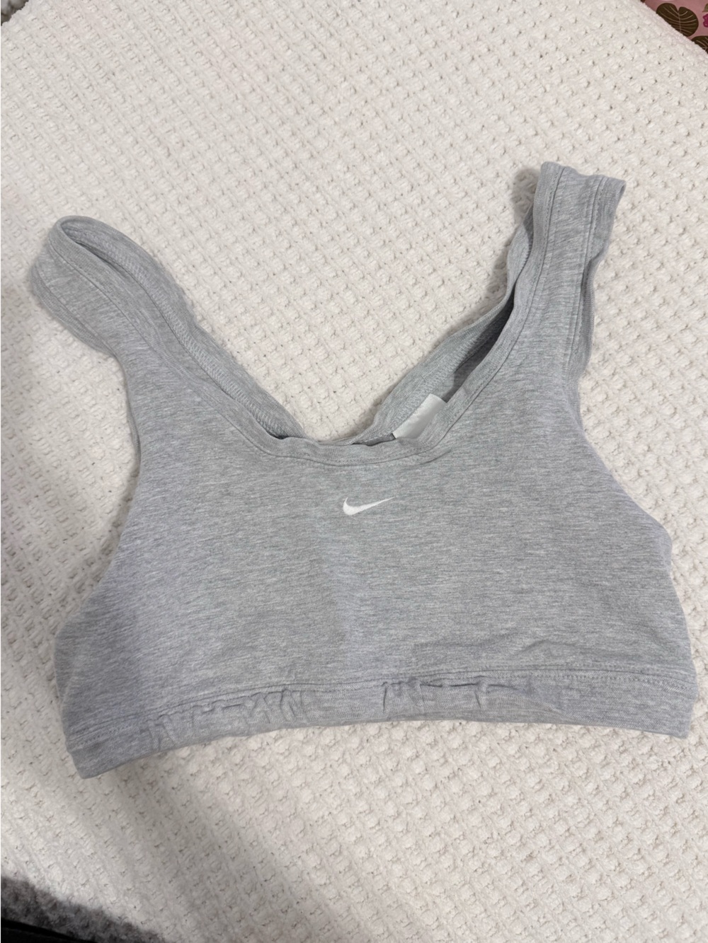 Nike Gray Girls' Sports Bra Top with White Swoosh